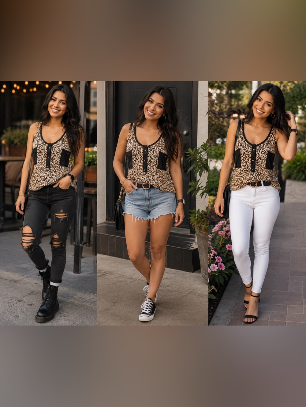 Leopard Print Sleeveless Tank Top with Black Trim Women’s Top